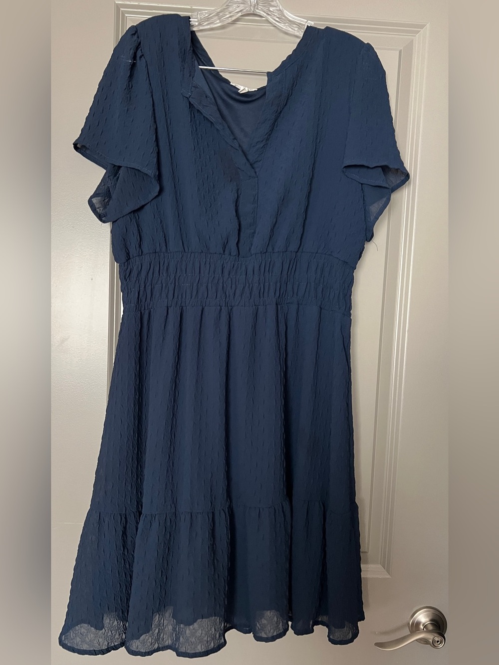 Navy Flutter-Sleeve Dress — XL